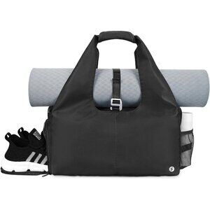 Gym Bag for Women, Yoga Tote with Shoe Compartment & Wet Pocket Black